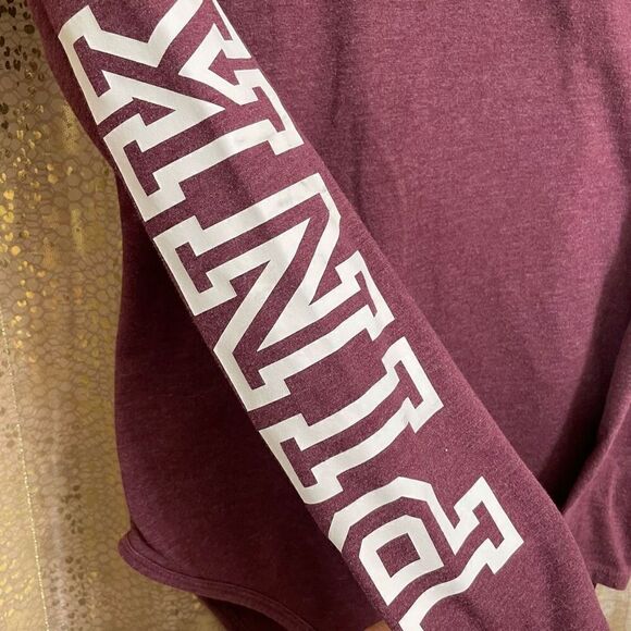 PINK Victorias Secret Maroon white Logo Long Sleeve Bodysuit, Medium - Picture 4 of 4